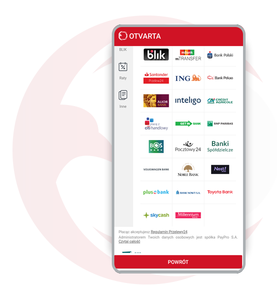 płatności w aplikacji OTVARTA 24/7
