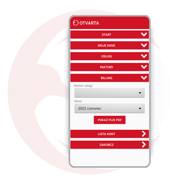 wykaz połączeń w aplikacji OTVARTA 24/7